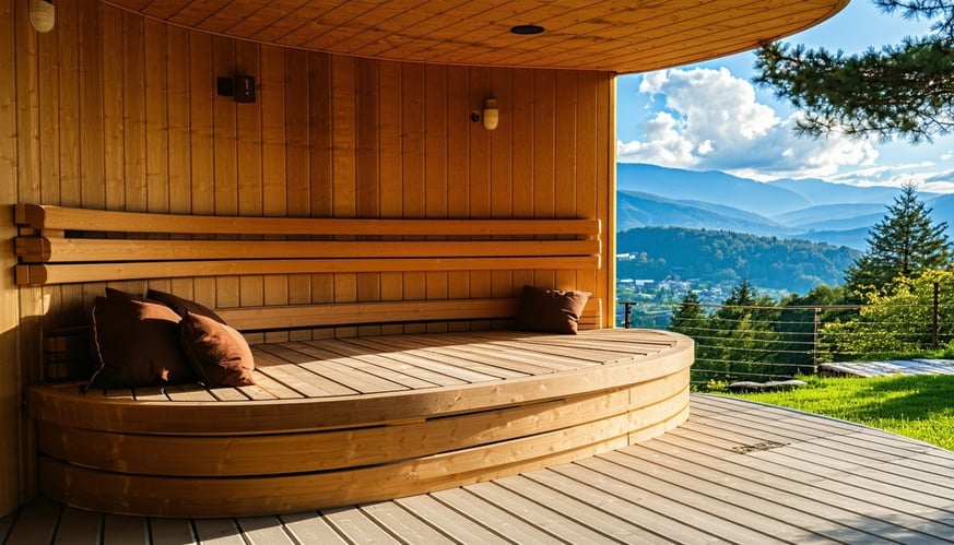 Outdoor sauna with scenic view
